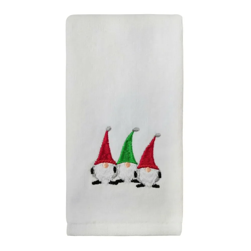 Merry Merry Gnomes Fingertip Towels Winter Holiday Embroidered Set of 4